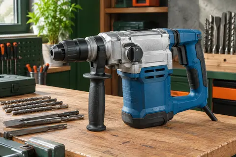 Marteau perforateur bleu Eneacro 32MA avec poignée auxiliaire et accessoires SDS-Plus.