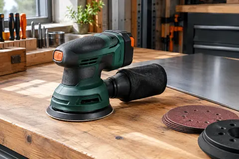 Ponceuse excentrique sans fil vert profond et anthracite, avec plateau de 125 mm et sac collecteur